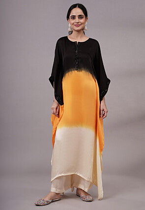 Color Blocked Satin Kaftan Set in Multicolor