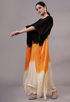 Color Blocked Satin Kaftan Set in Multicolor
