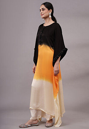 Color Blocked Satin Kaftan Set in Multicolor