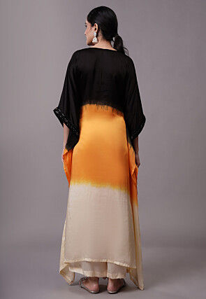 Color Blocked Satin Kaftan Set in Multicolor