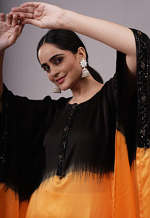 Color Blocked Satin Kaftan Set in Multicolor