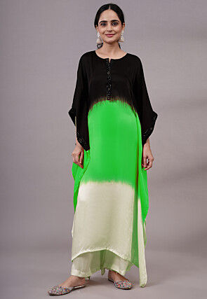 Color Blocked Satin Kaftan Set in Multicolor
