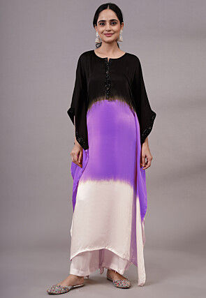 Color Blocked Satin Kaftan Set in Multicolor