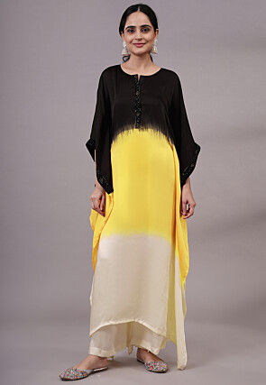 Color Blocked Satin Kaftan Set in Multicolor