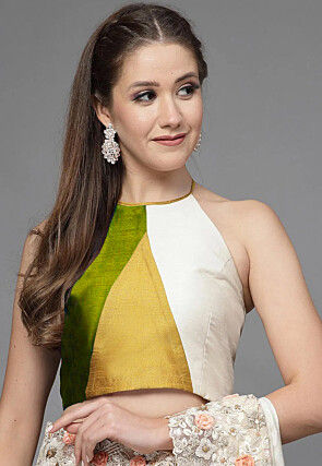 Color Blocked Taffeta Silk Blouse in Multicolor