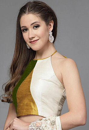 Color Blocked Taffeta Silk Blouse in Multicolor