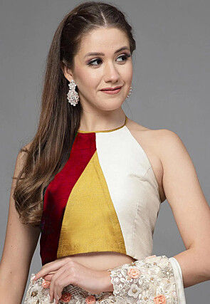 Color Blocked Taffeta Silk Blouse in Multicolor