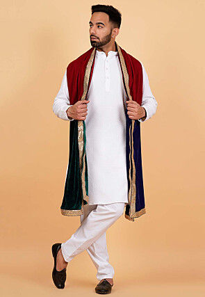 Color Blocked Velvet Men Dupatta in Multicolor