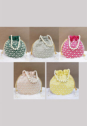 Combo Hand Embroidered Art Silk Potli Bag in Multicolor