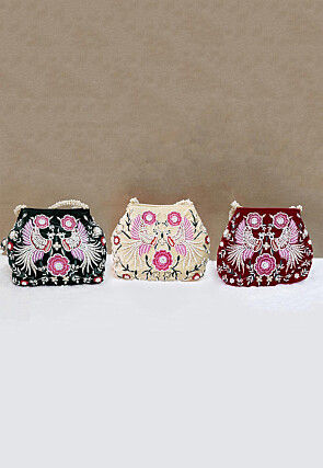 Combo Hand Embroidered Velvet Potli Bag in Multicolor