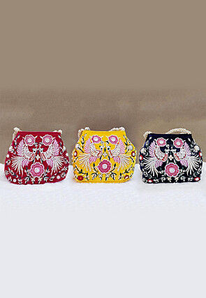 Combo Hand Embroidered Velvet Potli Bag in Multicolor