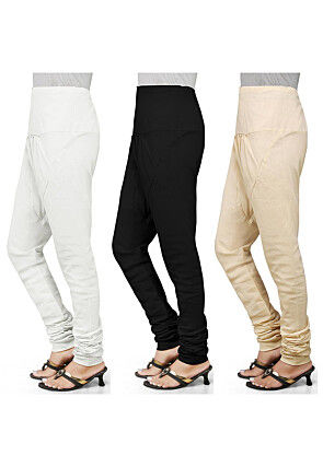 Combo of Solid Color Cotton Churidar in Multicolor