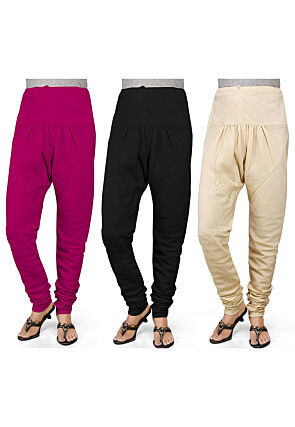 Combo of Solid Color Cotton Churidar in Multicolor