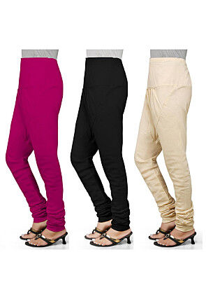 Combo of Solid Color Cotton Churidar in Multicolor