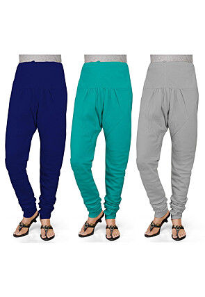 Combo of Solid Color Cotton Churidar in Multicolor