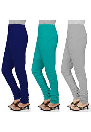 Combo of Solid Color Cotton Churidar in Multicolor