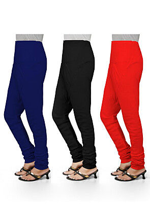 Combo of Solid Color Cotton Churidar in Multicolor