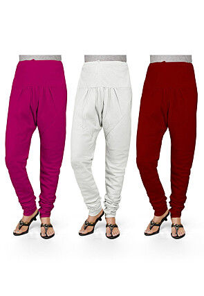 Combo of Solid Color Cotton Churidar in Multicolor