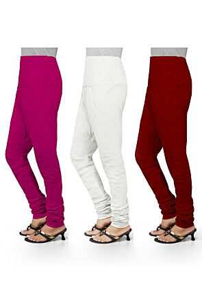 Combo of Solid Color Cotton Churidar in Multicolor