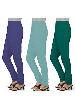 Combo of Solid Color Cotton Churidar in Multicolor