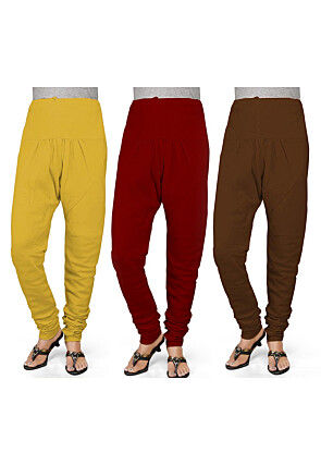 Combo of Solid Color Cotton Churidar in Multicolor