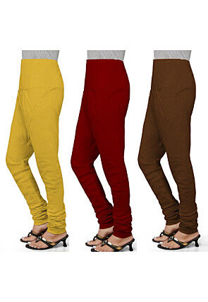 Combo of Solid Color Cotton Churidar in Multicolor