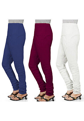 Combo of Solid Color Cotton Churidar in Multicolor