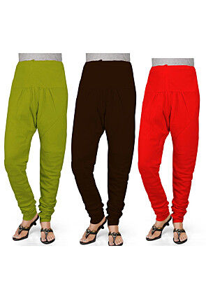 Combo of Solid Color Cotton Churidar in Multicolor