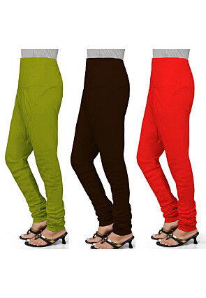 Combo of Solid Color Cotton Churidar in Multicolor