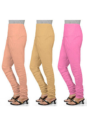 Combo of Solid Color Cotton Churidar in Multicolor