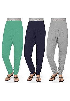 Combo of Solid Color Cotton Churidar in Multicolor