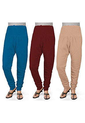 Combo of Solid Color Cotton Churidar in Multicolor