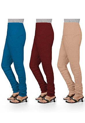 Combo of Solid Color Cotton Churidar in Multicolor