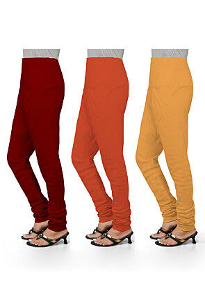 Combo of Solid Color Cotton Churidar in Multicolor