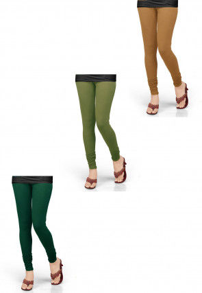 Combo of Solid Color Lycra Leggings in Beige and Green