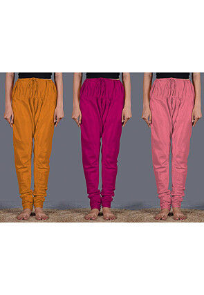 Combo of Solid Color Shantoon Churidar in Mustard and Pink