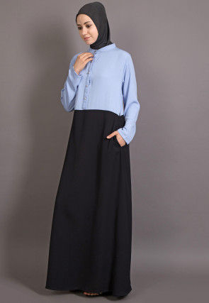 Contast Bodice Nida Abaya in Sky Blue and Black