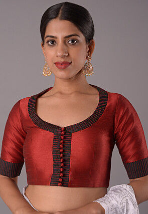 Contrast Border Art Silk Blouse in Maroon