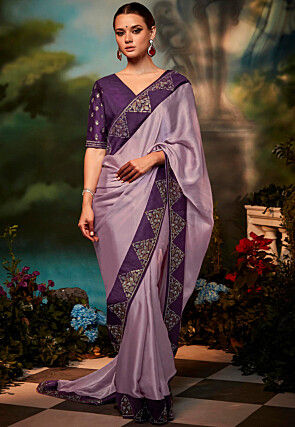 Contrast Border Art Silk Saree in Light Purple