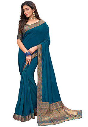 Solid/Plain Daily Wear Georgette Saree with Blouse Piece (Royal blue)