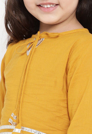 Contrast Border Cotton Rayon Asymmetric Kurta Set in Mustard