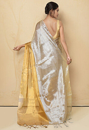 Woven Cotton Saree in Silver and Golden
