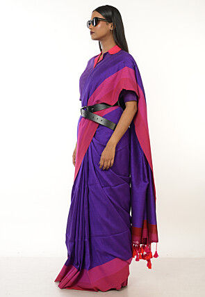 Contrast Border Cotton Saree in Purple