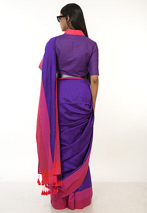 Contrast Border Cotton Saree in Purple