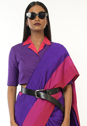 Contrast Border Cotton Saree in Purple
