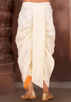 Contrast Border Dupion Silk Dhoti in Cream