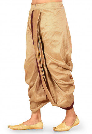 Contrast Border Dupion Silk Dhoti in Dark Beige