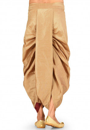 Contrast Border Dupion Silk Dhoti in Dark Beige