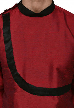 Contrast Border Dupion Silk Dhoti Kurta in Maroon