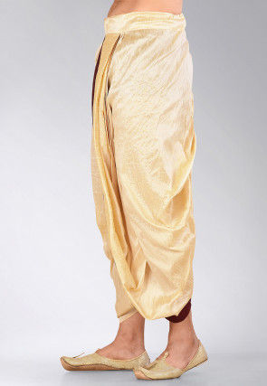 Contrast Border Dupion Silk Dhoti Pant in Beige